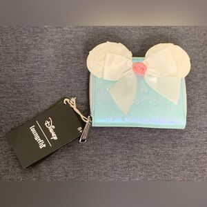 LOUNGEFLY MINNIE MOUSE BLUE DEBOSSED BOWS WITH RUFFLES-HARD TAG WALLET-NWT!!